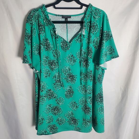 Lane Bryant Green Floral Blouse Size 18/20 – Plus Size Flowy Boho Tie Neck Top - Picture 2 of 10